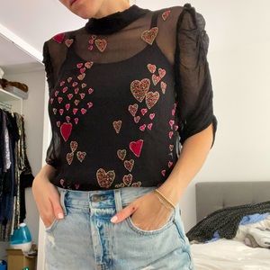 Free people sheer top with hearts